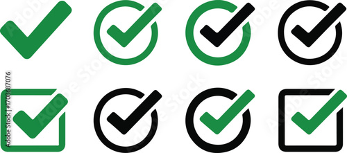 Check mark and cross icon set with tick and cross symbols