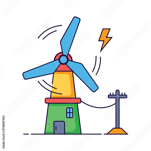 Wind Turbine with Energy Icon