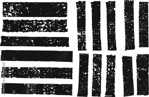 Straight line brush strokes set vector illustration. Hand-drawn washes, smears. Chinese or Japanese calligraphy black ink brushstrokes. Rough grunge thick paint line texture. Vintage sketch rectangle 