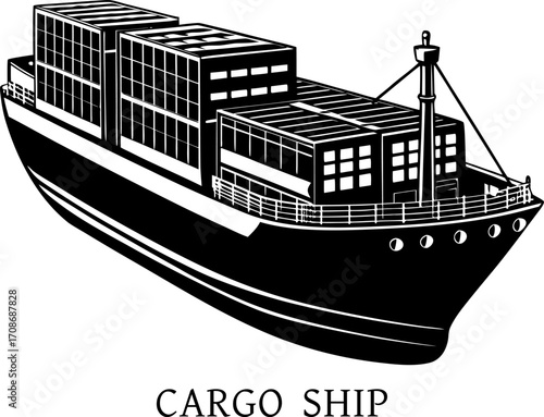 A large cargo ship with containers, realistic detail on png Background