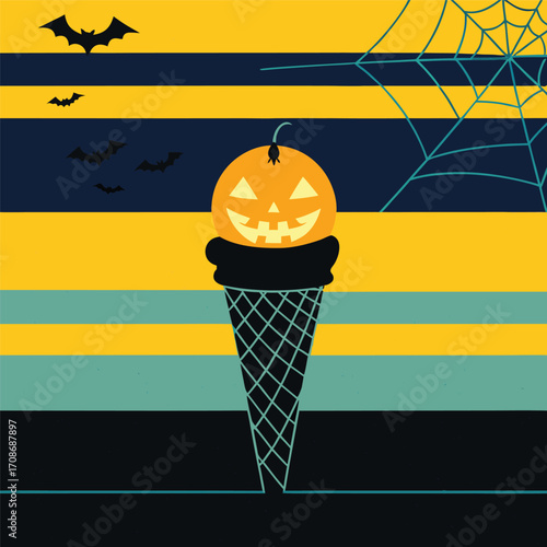 Halloween Pumpkin Ice Cream Cone Illustration