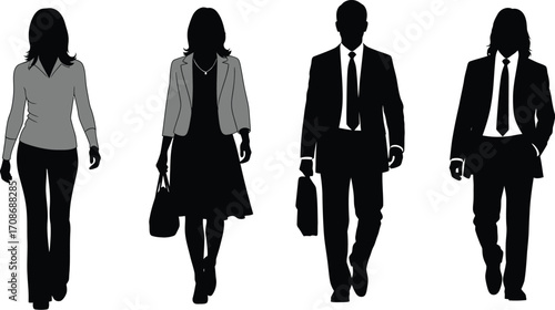 Business people silhouettes walking forward concept editable vector