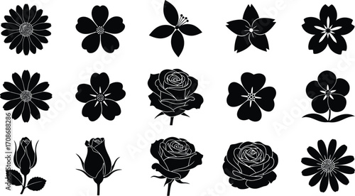 Flower vector art black and white floral designs set editable vector