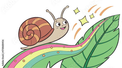 snail on a green leaf vector illustration