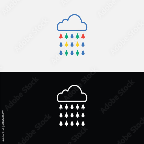 Colorful rain cloud icon isolated on white background a vibrant cloud with raindrops in various colors, symbolizing diversity and inclusivity perfect for weather apps, educational materials, and creat