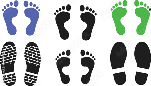 Footprints and shoe prints black vector illustration editable vector