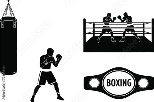 Boxing training vector illustration silhouette set editable vector