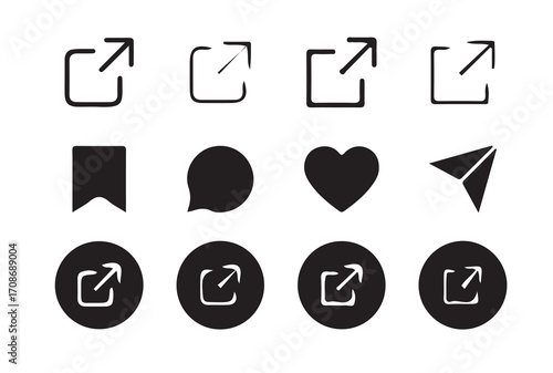 Navigation, Bookmark, Speech, and Heart Icons Set