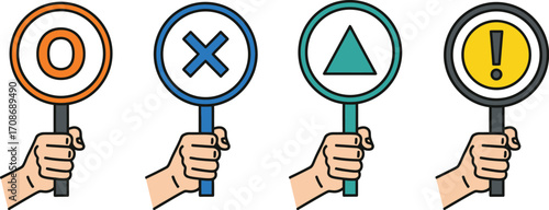 Quiz show paddles with shapes and symbol illustration editable vector