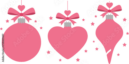 Pink christmas ornaments vector festive decoration editable vector