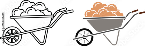Wheelbarrow filled with soil garden tool outline editable vector