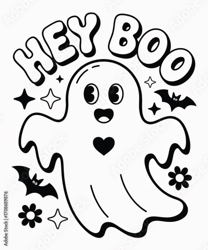 Cute ghost with text hey boo