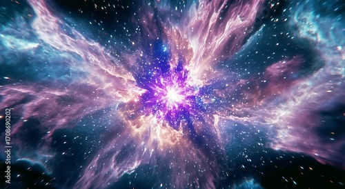 Cosmic Explosion of Colors and Light in a Vibrant Galaxy Scene During Deep Sp...