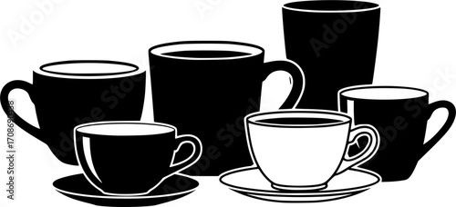 Coffee cup silhouette, Coffee and tea cups silhouette, Coffee and tea cups svg, Coffee cup svg, Tea cup silhouette, Teacup svg, Ceramic cups silhouette, Tea and coffee cup icon 
