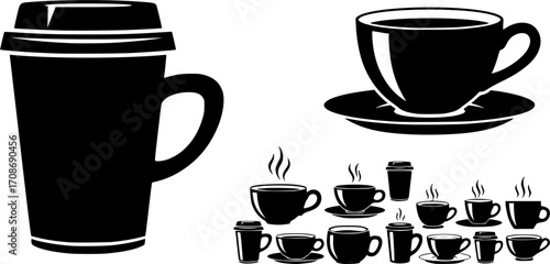 Coffee cup silhouette, Coffee and tea cups silhouette, Coffee and tea cups svg, Coffee cup svg, Tea cup silhouette, Teacup svg, Ceramic cups silhouette, Tea and coffee cup icon 