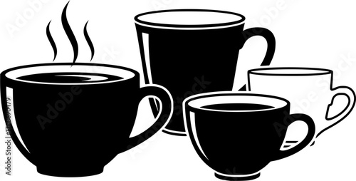 Coffee cup silhouette, Coffee and tea cups silhouette, Coffee and tea cups svg, Coffee cup svg, Tea cup silhouette, Teacup svg, Ceramic cups silhouette, Tea and coffee cup icon 