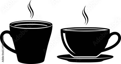 Coffee cup silhouette, Coffee and tea cups silhouette, Coffee and tea cups svg, Coffee cup svg, Tea cup silhouette, Teacup svg, Ceramic cups silhouette, Tea and coffee cup icon 