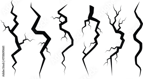 Vector cracks set black fracture lines earthquake editable vector