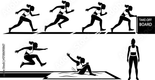 Female long jump silhouette set