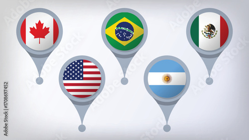 Illustration Vector Featuring USA, Canada, Mexico, Brazil and Argentina Identities