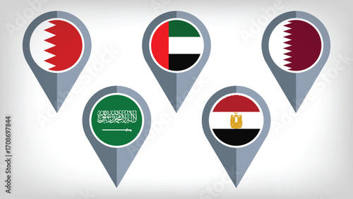 Illustration Vector Featuring Saudi Arabia, UAE, Qatar, Egypt and Bahrain Identities