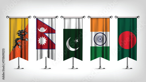 Illustration Vector Featuring India, Pakistan, Bangladesh, Nepal and Bhuthan  Identities