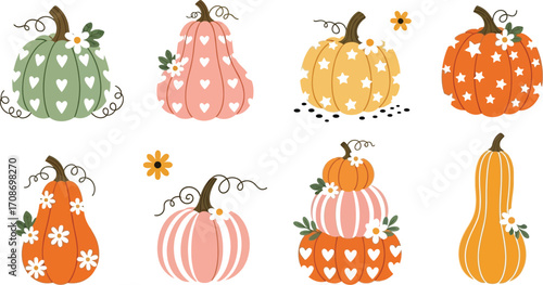 Cute pumpkins fall harvest season decorative pumpkin vector editable vector