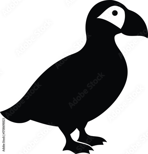 Puffin Silhouette Vector Illustration of Native Coastal Bird Icon for Nature and Wildlife Design