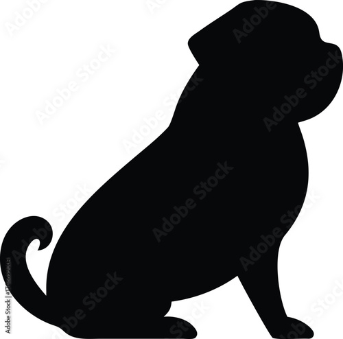 Pug Dog Silhouette Vector Illustration of Small Popular Breed for Pet and Animal Icon Design
