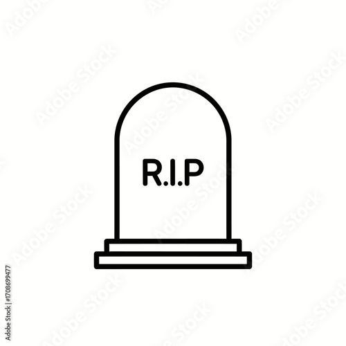 Simple Line Icon of a Tombstone with R.I.P. Text, Graphic Resource for Memorial or Halloween