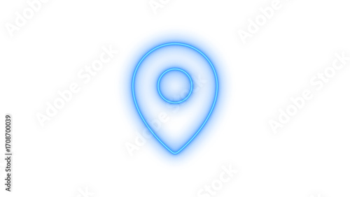 A bright blue neon location marker icon with concentric rings, representing navigation and destination search, isolated on transparent background.