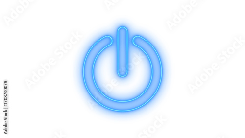 Glowing neon blue power button icon isolated on transparent background, symbolizing technology and energy concepts for modern digital interfaces.