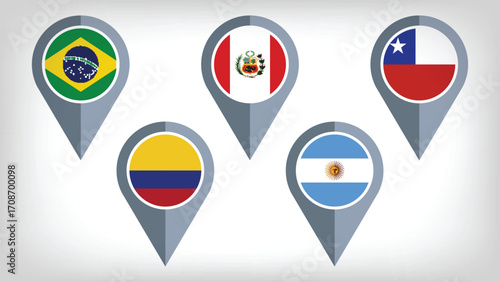 Illustration Vector Featuring Brazil, Argentina, Colombia, Chile and Peru  Identities