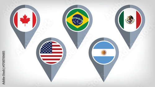 Illustration Vector Featuring USA, Canada, Mexico, Brazil and Argentina Identities
