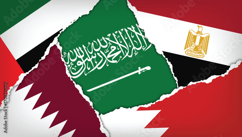 Illustration Vector Featuring Saudi Arabia, UAE, Qatar, Egypt and Bahrain Identities