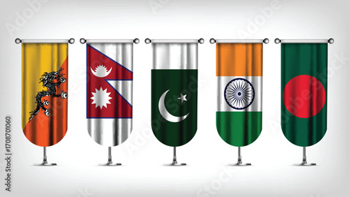 Illustration Vector Featuring India, Pakistan, Bangladesh, Nepal and Bhuthan  Identities