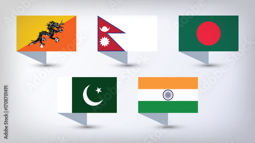 Illustration Vector Featuring India, Pakistan, Bangladesh, Nepal and Bhuthan  Identities
