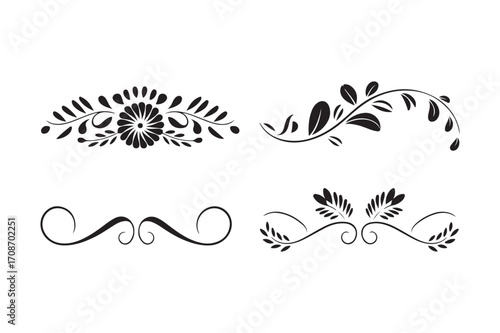 Elegant black flourish and floral decorative ornaments