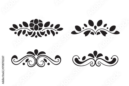 Elegant black flourish ornaments and decorative elements
