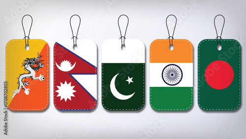 Illustration Vector Featuring India, Pakistan, Bangladesh, Nepal and Bhuthan  Identities