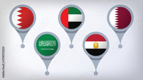 Illustration Vector Featuring Saudi Arabia, UAE, Qatar, Egypt and Bahrain Identities