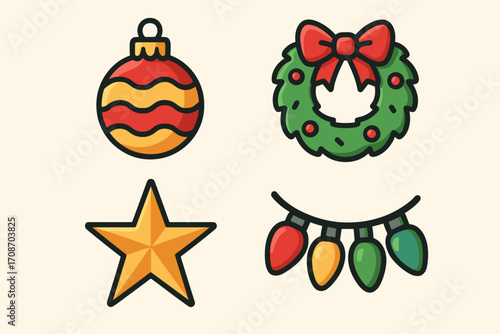 A wonderful collection of Christmas illustrations and flat design icons that are perfect for holiday cards and web design.