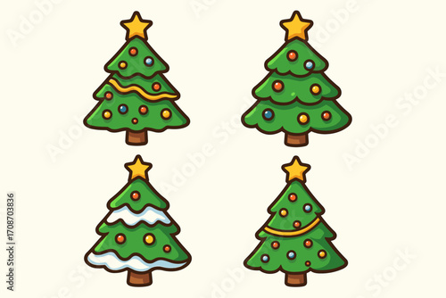 vector set of colorful decorated Christmas trees