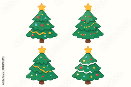 vector set of colorful decorated Christmas trees