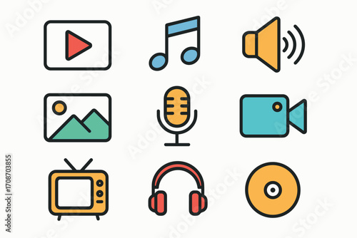 color vector flat icons on the theme of media
