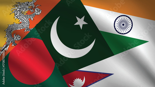 Illustration Vector Featuring India, Pakistan, Bangladesh, Nepal and Bhuthan  Identities