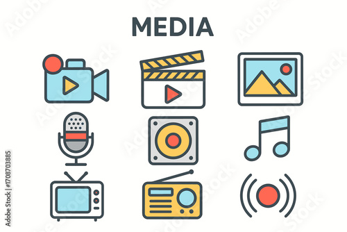 color vector flat icons on the theme of media