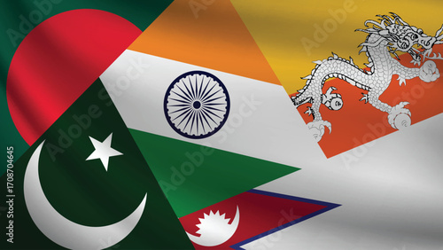 Illustration Vector Featuring India, Pakistan, Bangladesh, Nepal and Bhuthan  Identities