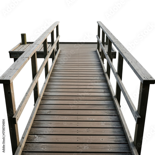 Wooden boardwalk leading into darkness isolated on transparent background