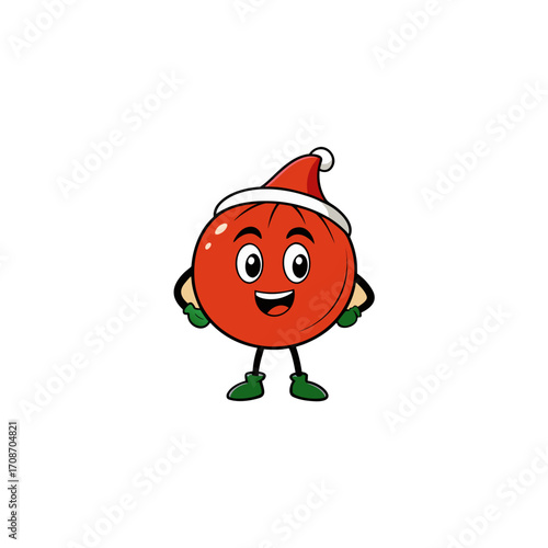 cartoon beefsteak tomato on christmas hat art vect